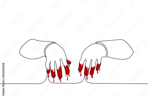 human hands from which blood drips - one line drawing vector. killer ...