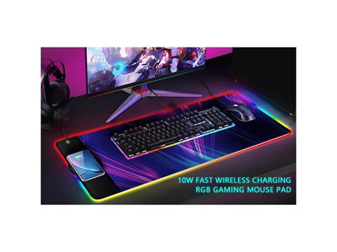 Wireless Charger Mouse Pad, 10W Extended RGB Mouse Pad Non-Slip Rubber ...