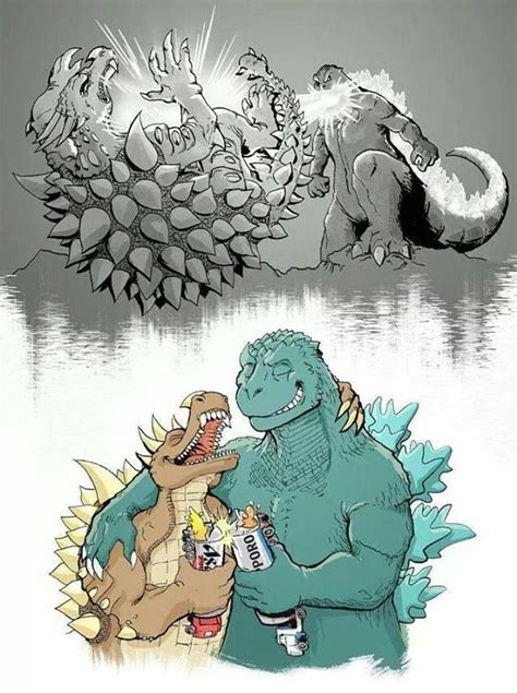 Old foes become friends, Godzilla and Anguirus | Godzilla wallpaper ...