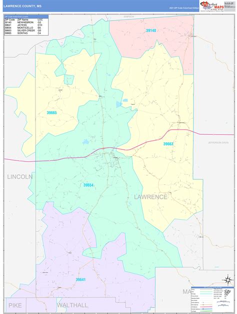 Lawrence County, MS Wall Map Color Cast Style by MarketMAPS - MapSales.com