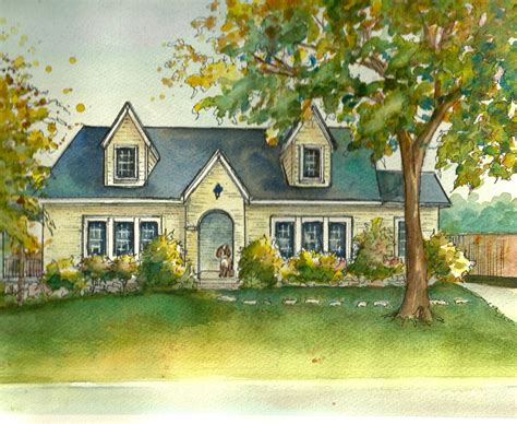 House Painting in Watercolor With Ink Details Custom Portrait - Etsy ...