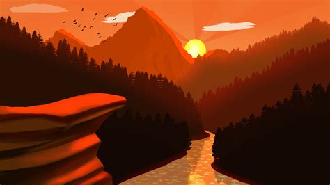 Nature Sunset Near Mountain River Artwork Wallpaper, HD Artist 4K ...