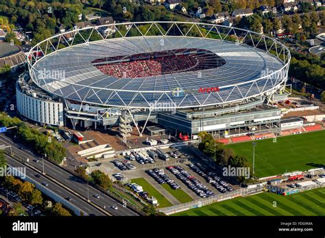 Aerial view, Bayer 04 Leverkusen, BayArena, the stadium of the football ...