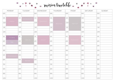 Free Revision Timetable Printable