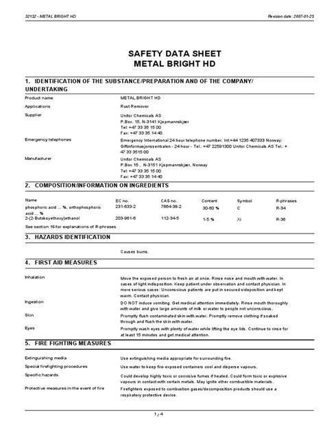 6 Unitor Metal Brite HD | PDF | Firefighting | Chemistry