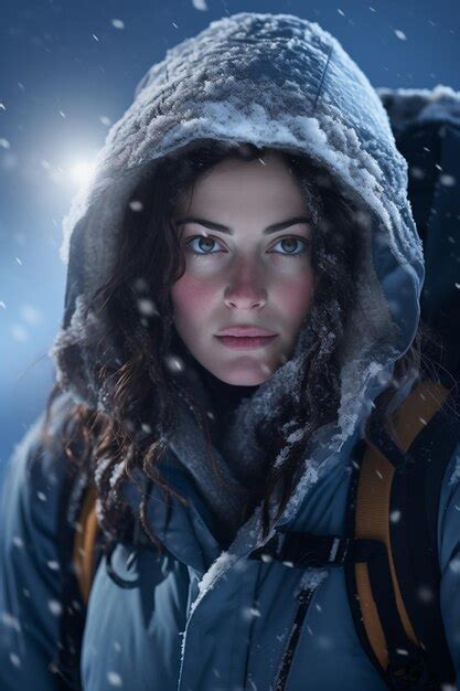 Premium Photo | Woman in snow hiking gear standing in a snow storm