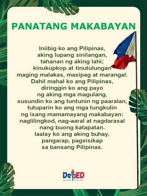 Panatang Makabayan At Panunumpa Sa Watawat Ng Pilipinas