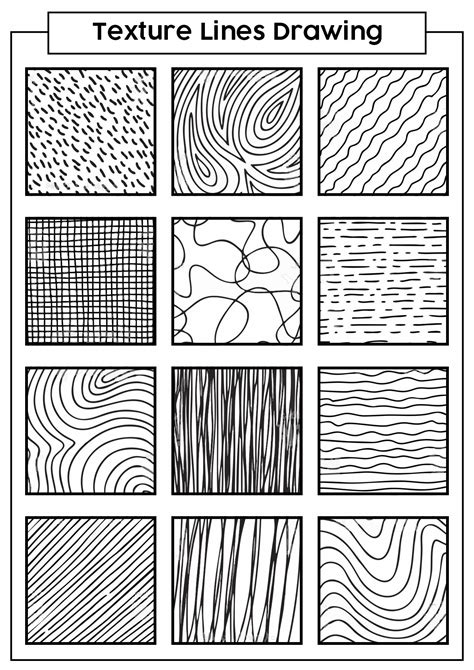 15 Texture Line Drawing Techniques Worksheet | Types of lines art ...