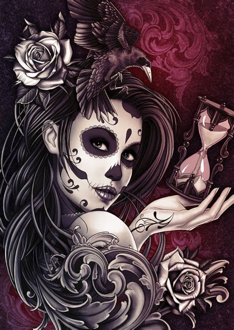 Day of the Dead Girl with Sand Timer and Roses Drawing by Ben Krefta ...