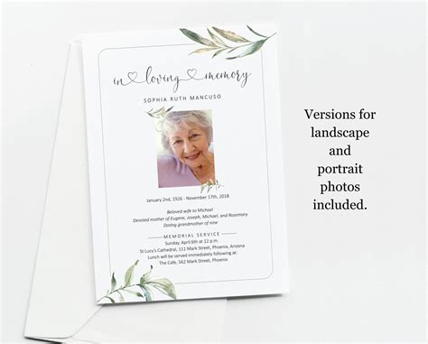 Funeral Announcement Card Template for Women, Printable Memorial ...