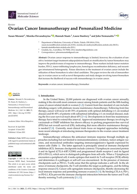 (PDF) Ovarian Cancer Immunotherapy and Personalized Medicine