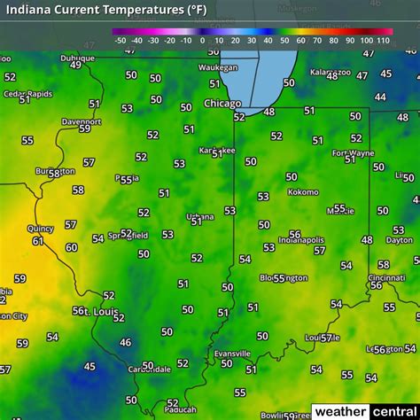 Indiana Current Temperatures Map