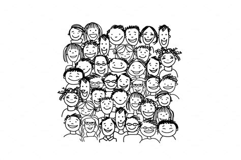 Group of people, sketch for your | Vector Graphics ~ Creative Market