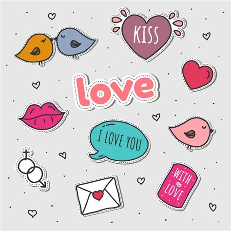 Love Stickers Set Vector | Scrapbook stickers printable, Sticker set ...