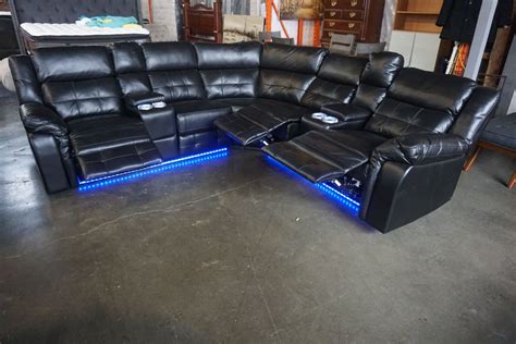 NEW 3 PIECE BLACK LEATHER POWER RECLINING SOFA SET, WITH LED UNDER ...