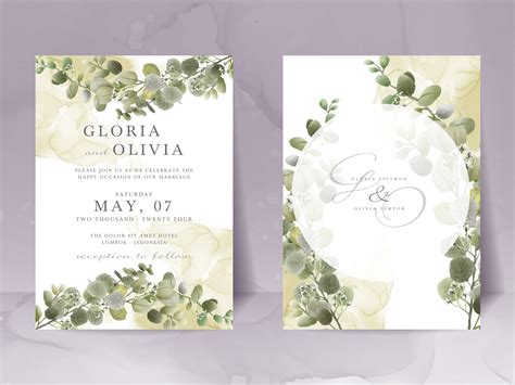 Watercolor Eucalyptus Wedding Invitation Graphic by Theresia Studio ...