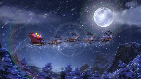 Christmas Animated Background. Santa rockets along in his magical sled.