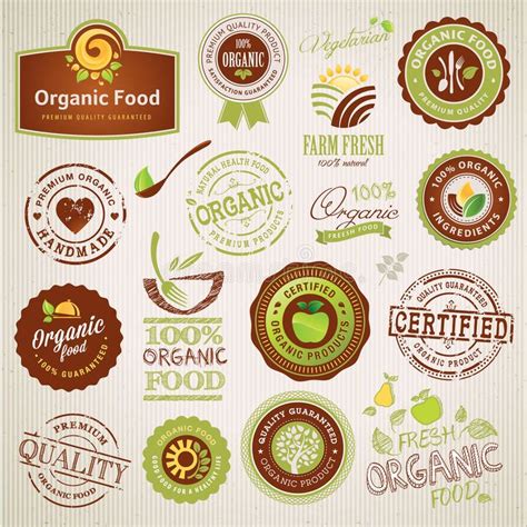 Set of organic food labels and elements. Set of vector organic food ...