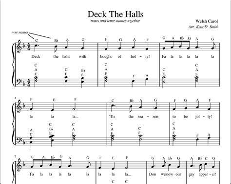 Deck The Halls - Easy Piano | Letters & Notes Together | PDF Sheet ...