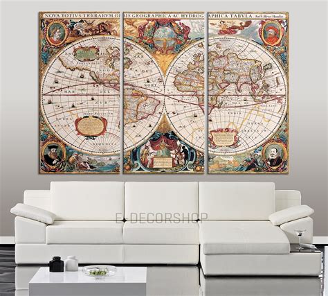 Vintage World Map Canvas Antique Map Canvas Print by EDecorShop