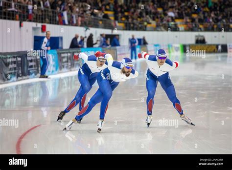 ISU European Speed Skating Championships. Athlete on ice. Classic speed ...