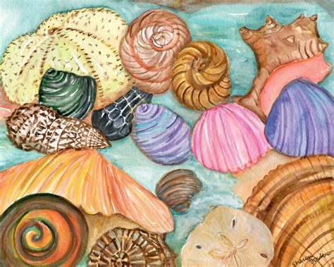 Shells watercolor painting original Seashells Painting 8 x