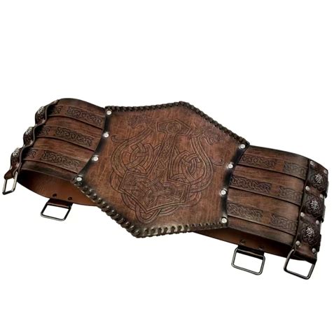 Viking Wide Faux Leather Belt, Viking Art Printing Double Buckle Rivet ...