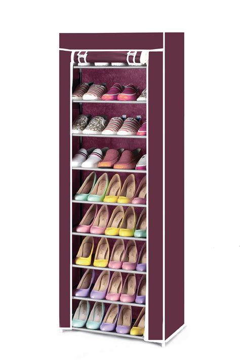 Vinsani 9 Tier Canvas Shoe Rack Standing Storage Organiser Rack Holds ...