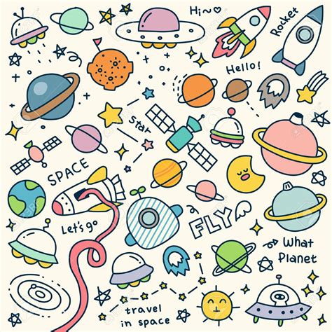 Set of Cute Travel in Space Doodle , #Ad, #Cute, #Set, #Travel, #Doodle ...