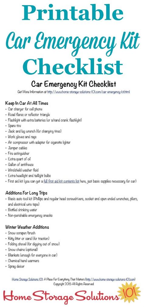 Car Emergency Kit List {With Printable} | Car emergency kit, Car ...