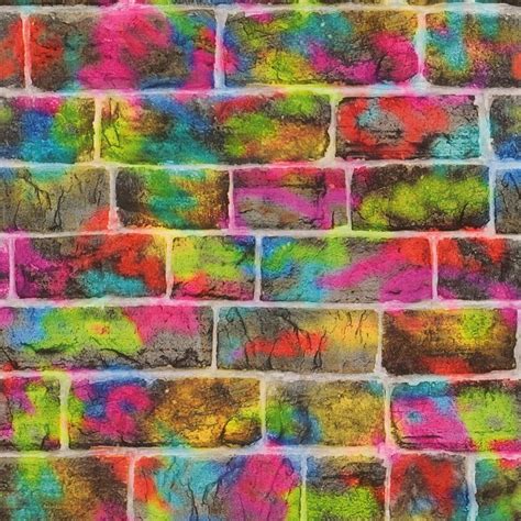 Rasch Multi Colour Graffiti Neon Brick Wall Art Spray Paint Wallpaper ...