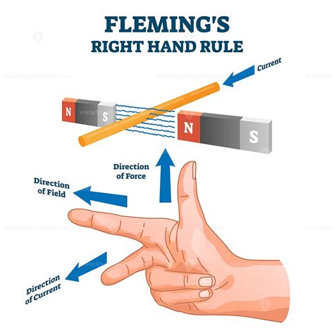 Fleming's right hand rule, vector illustration example diagram - VectorMine