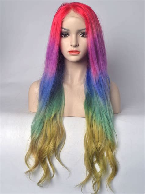 Human Hair Wigs - Rainbow Colorful 26" Human Hair Lace Front Wigs ...