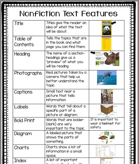 Identifying Text Features Worksheets