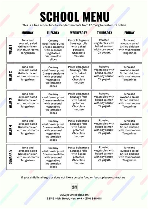 2024 Monthly Printable School Lunch Calendar - 2024 CALENDAR PRINTABLE