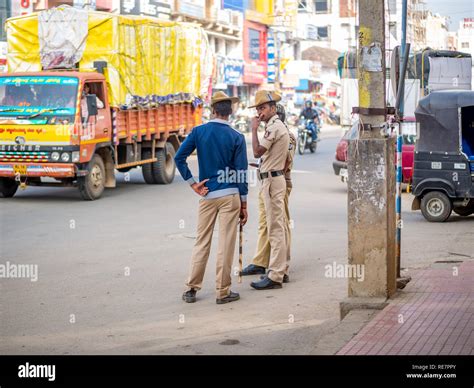 Chikmagalur, India- December 20, 2018 : Indian Police wearning ...