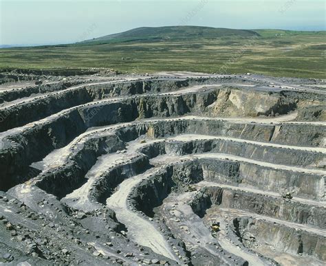 Penrhyn slate quarry showing terraces, Wales - Stock Image - T850/0057 ...