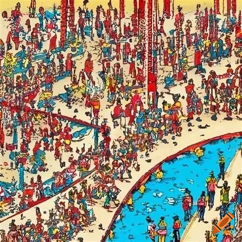 Where's waldo puzzle with hidden characters on Craiyon