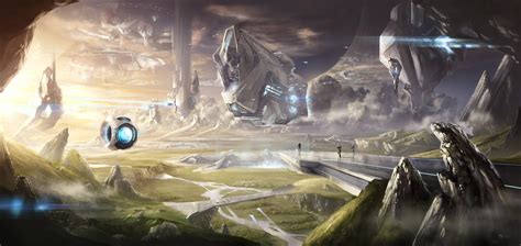 Halo Spaceship Landscape HD Wallpaper by Dmitriy Kuzin