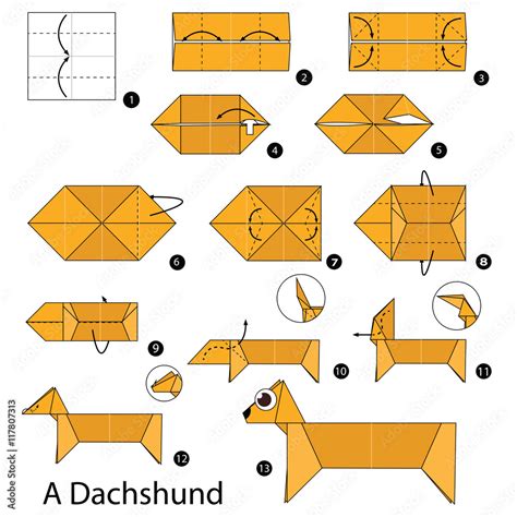 Step by step instructions how to make origami A dog. Stock Vector ...