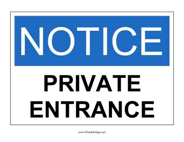 Printable Private Entrance Sign