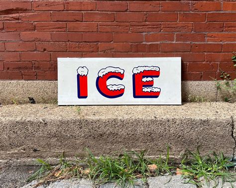 Vintage ICE Sign, General Store Ice Sign, FROZEN Ice Advertising, Metal ...