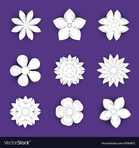 Flowers paper cut background set floral Royalty Free Vector