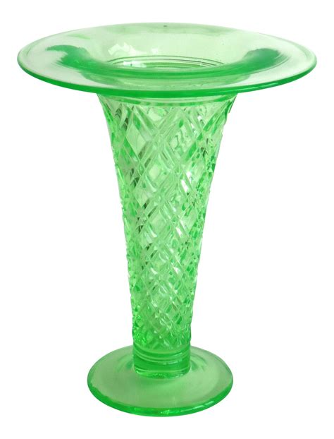 Green Depression Glass Vase | Chairish