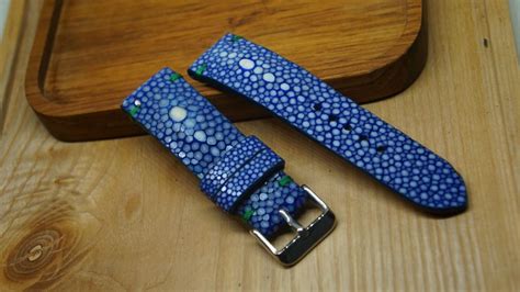 Blue stingray leather watch strap double pearl | 7Strap