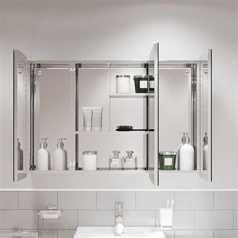 Triple Door Bathroom Mirror Cabinet Cupboard Stainless Steel Wall ...