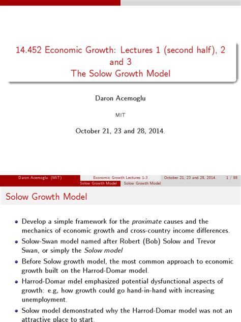 Lectures 1 (Second Half), 2 and 3 - The Solow Growth Model | PDF ...