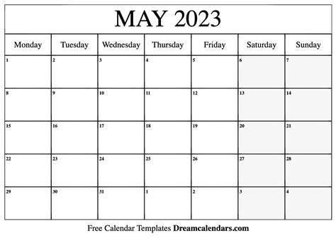 2023 Calendar For May - Printable Template Calendar