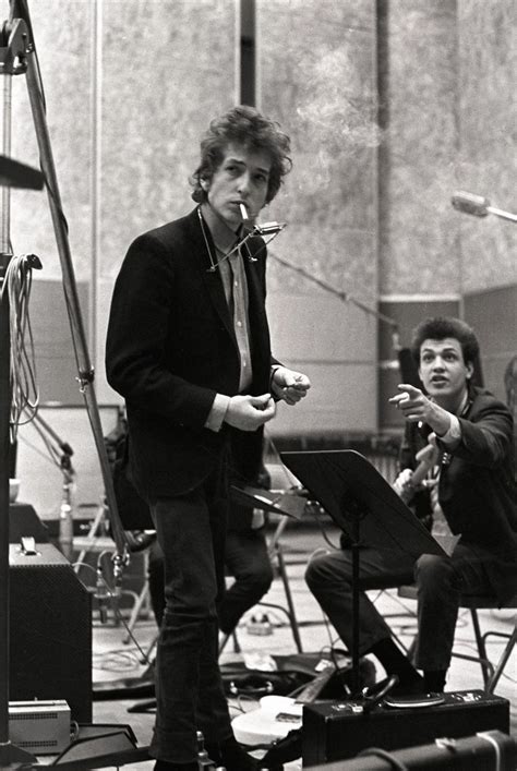 Bob Dylan and Mike Bloomfield taking a break during a studio session ...