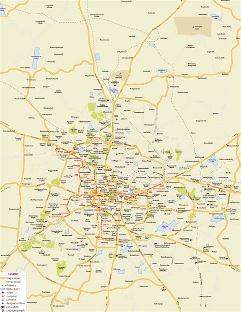 Map of Bangalore, Road map of Bangalore, Bengaluru Route Map